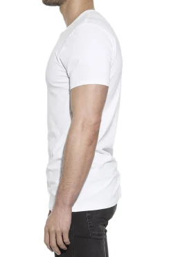 Pacote de 2 camisetas elásticas brancas de algodão orgânico com gola caixa