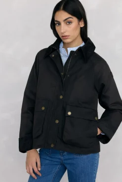 Parka acolchoada em tecido encerado