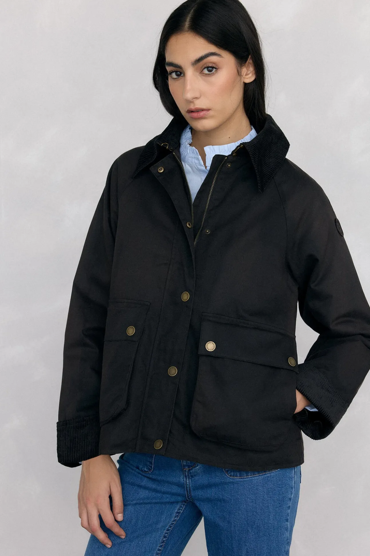 Parka acolchoada em tecido encerado