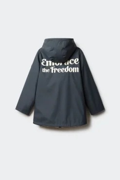 Parka azul marinho com frase para criança