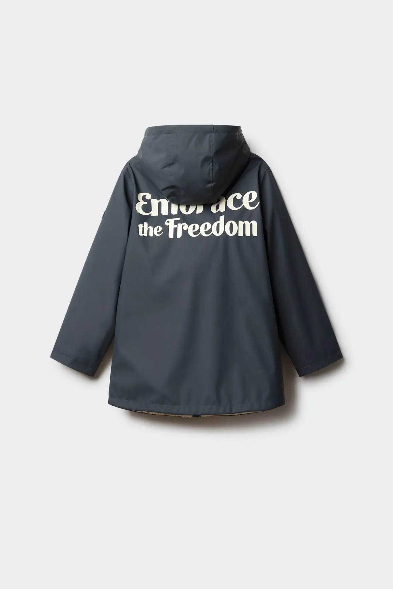 Parka azul marinho com frase para criança
