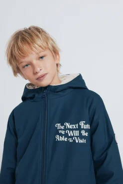 Parka azul marinho com frase para criança