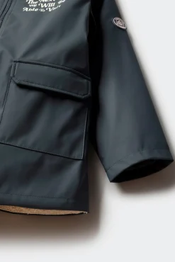 Parka azul marinho com frase para criança
