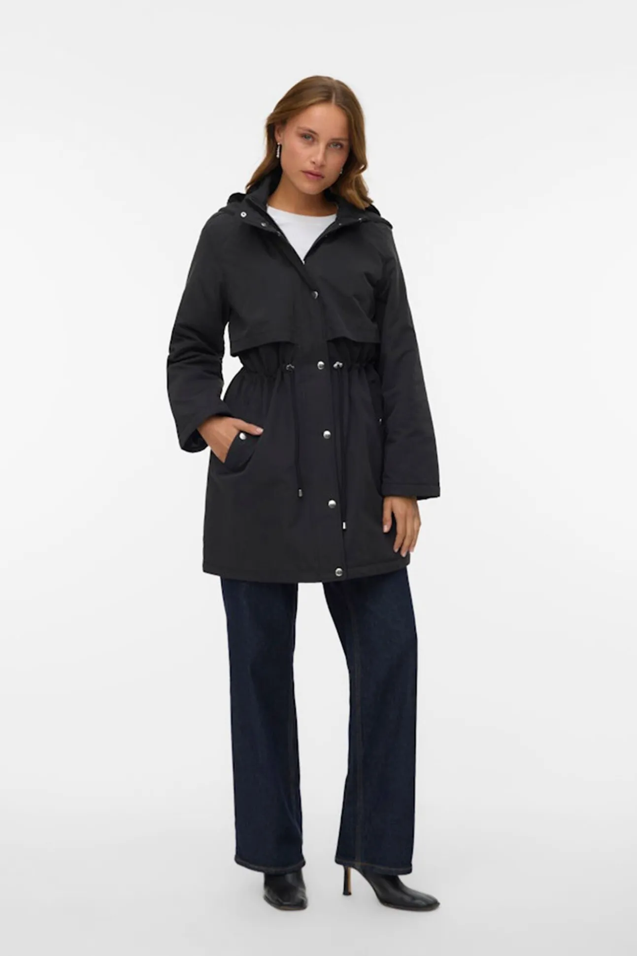 Parka com botões prateados