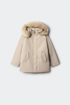 Parka de pele com capuz para menina