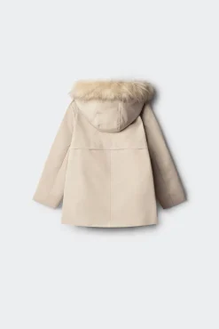 Parka de pele com capuz para menina
