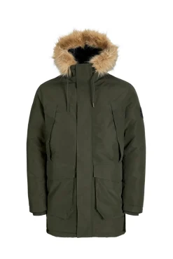 Parka longa acolchoada com capuz de pele