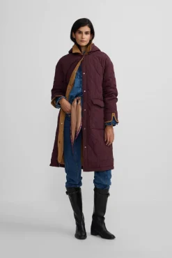 Parka longa acolchoada com detalhes de veludo cotelê
