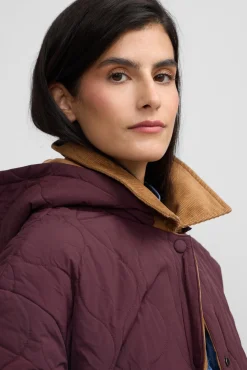 Parka longa acolchoada com detalhes de veludo cotelê