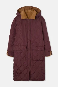 Parka longa acolchoada com detalhes de veludo cotelê