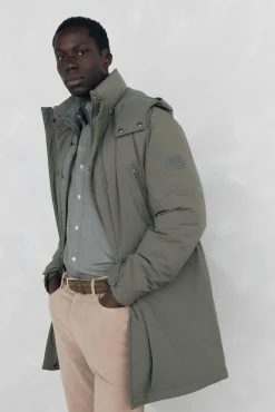 Parka longa com capuz e vista