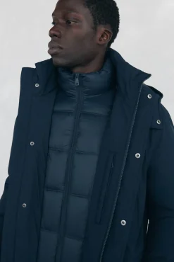 Parka longa com capuz e vista