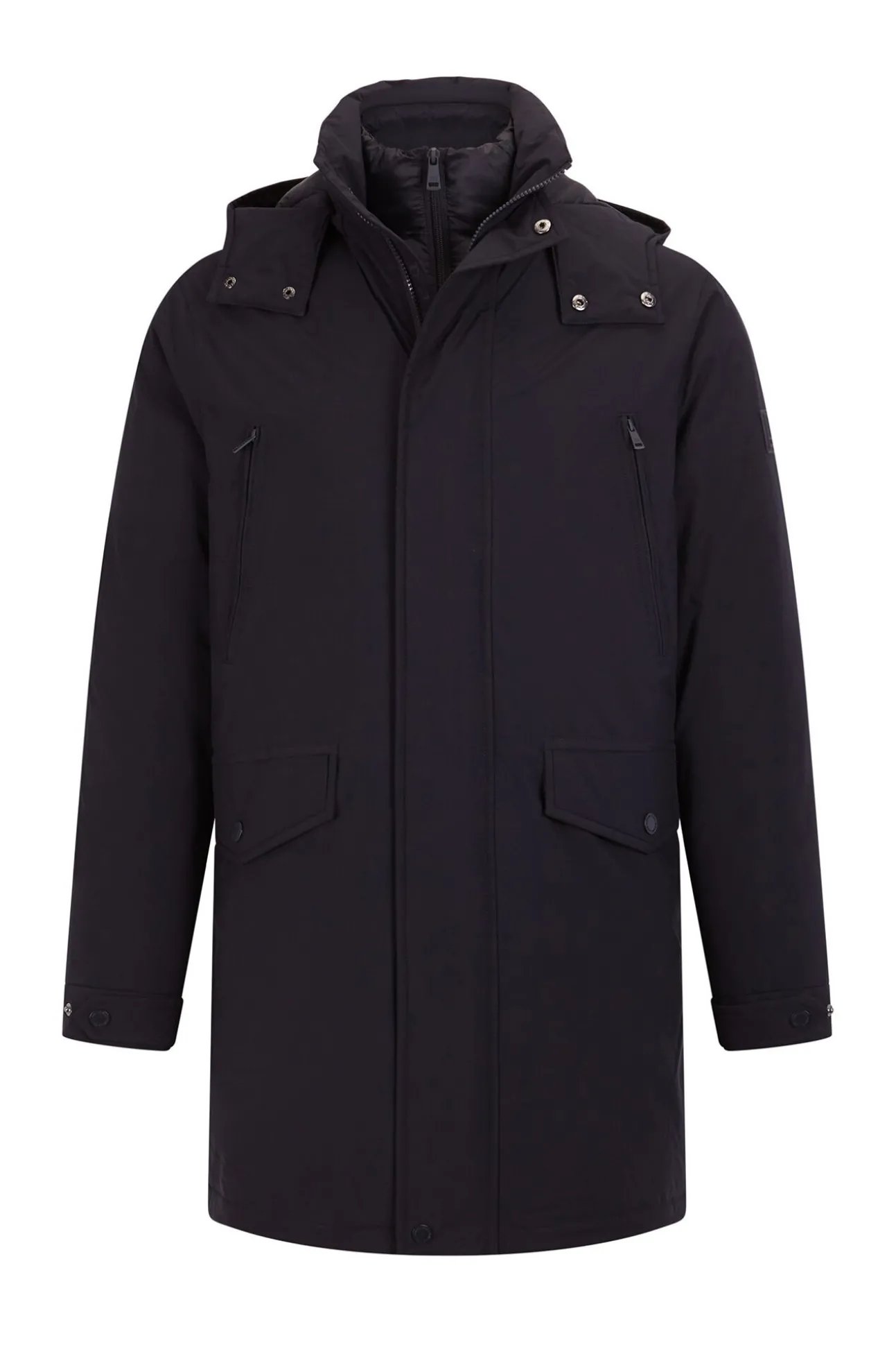Parka longa com capuz e vista