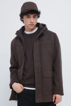 Parka longa com efeito de lã