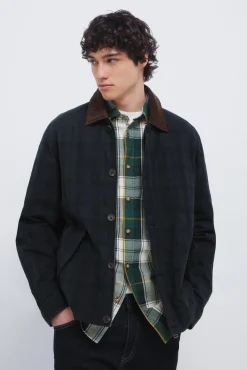 Parka xadrez com gola de veludo cotelê