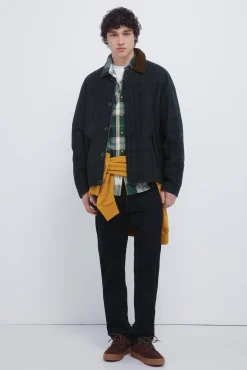 Parka xadrez com gola de veludo cotelê