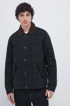 Parka xadrez com gola de veludo cotelê