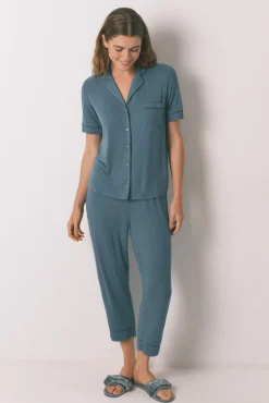 Pijama camisa capri de viscose verde