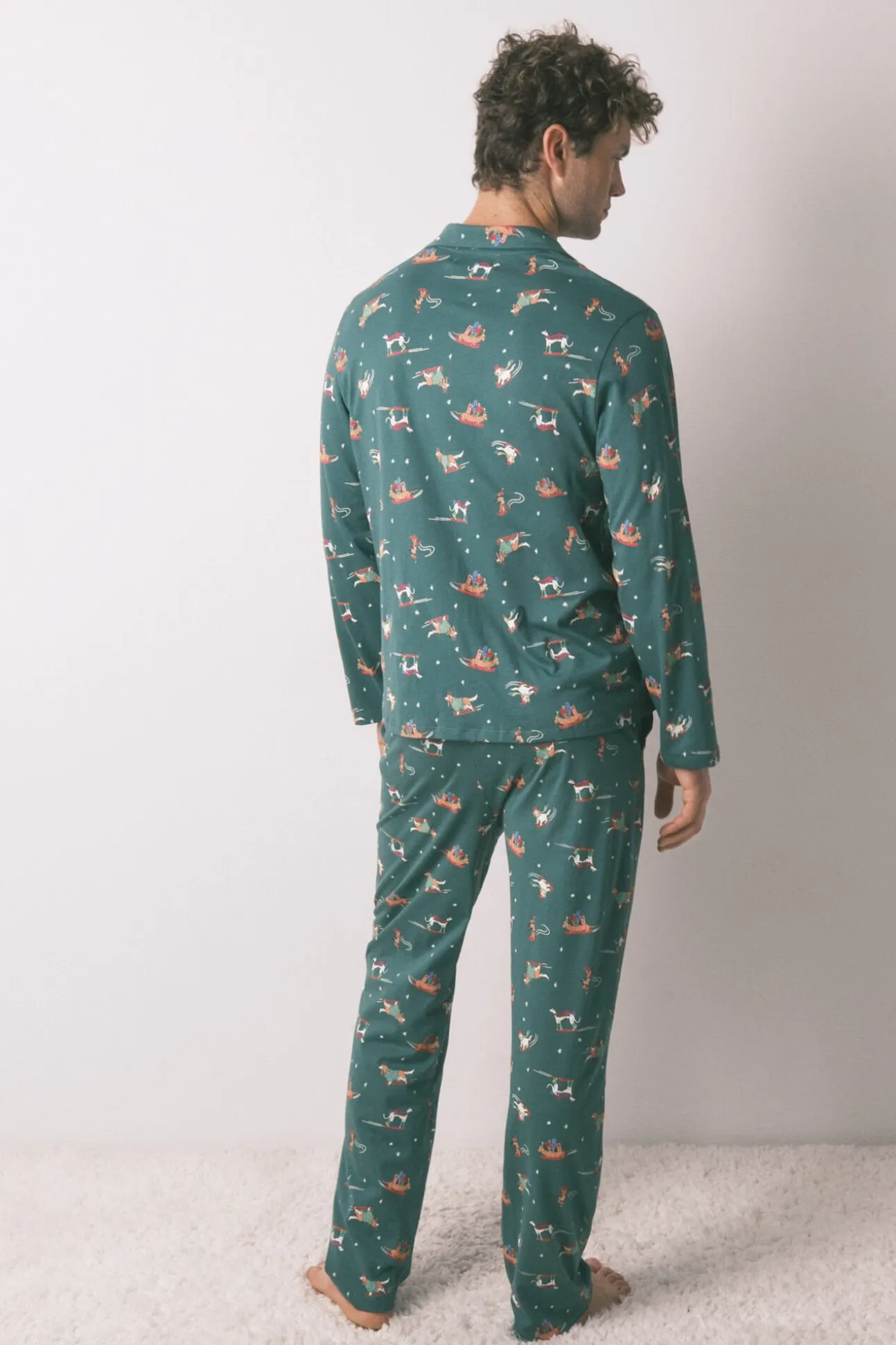 Pijama camisa com estampado com cães 100% algodão