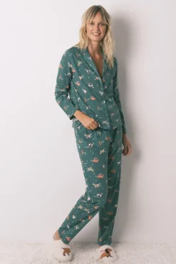 Pijama camisa com estampado com cães, 100% algodão