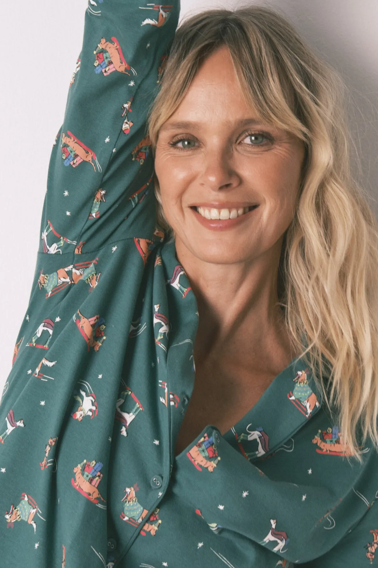 Pijama camisa com estampado com cães, 100% algodão