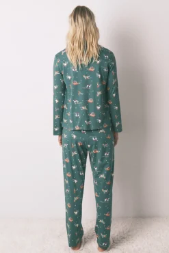 Pijama camisa com estampado com cães, 100% algodão