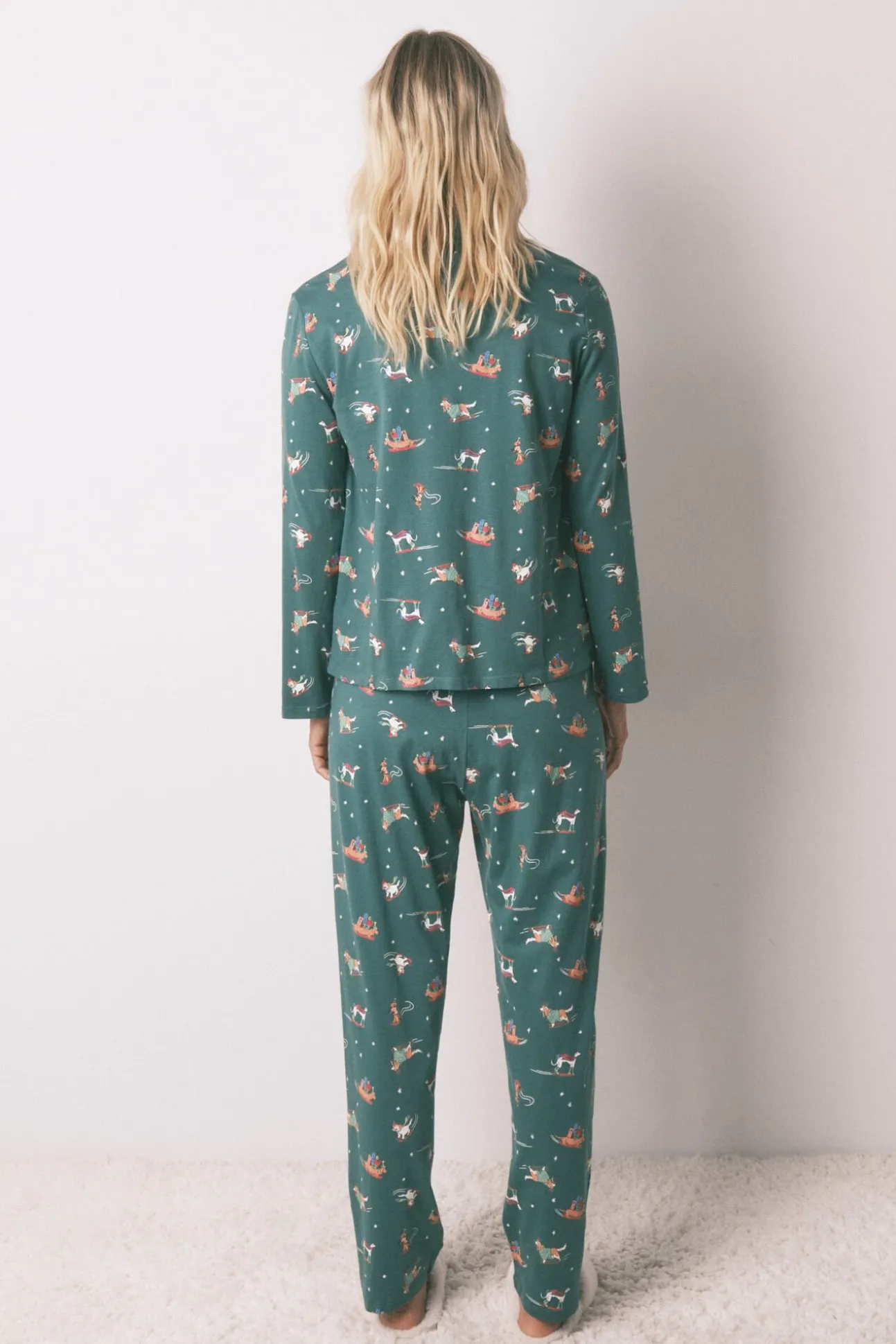 Pijama camisa com estampado com cães, 100% algodão