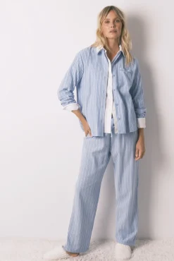 Pijama camisa às riscas, 100% algodão
