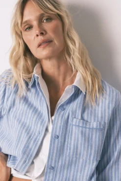 Pijama camisa às riscas, 100% algodão