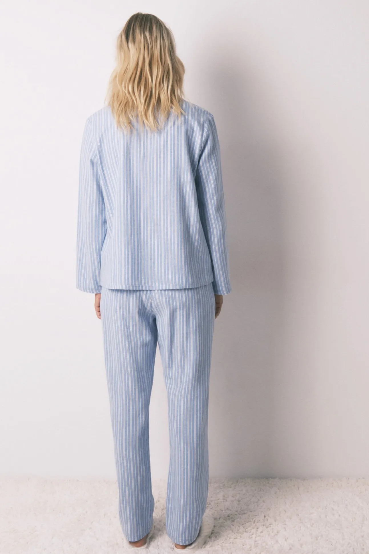 Pijama camisa às riscas, 100% algodão