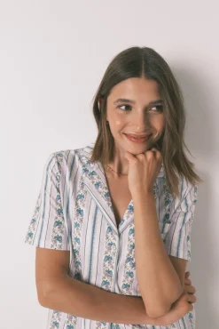 Pijama camiseiro capri riscas 100% algodão