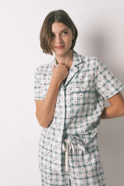 Pijama camiseiro de algodão xadrez