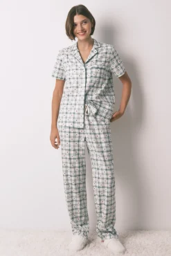 Pijama camiseiro de algodão xadrez