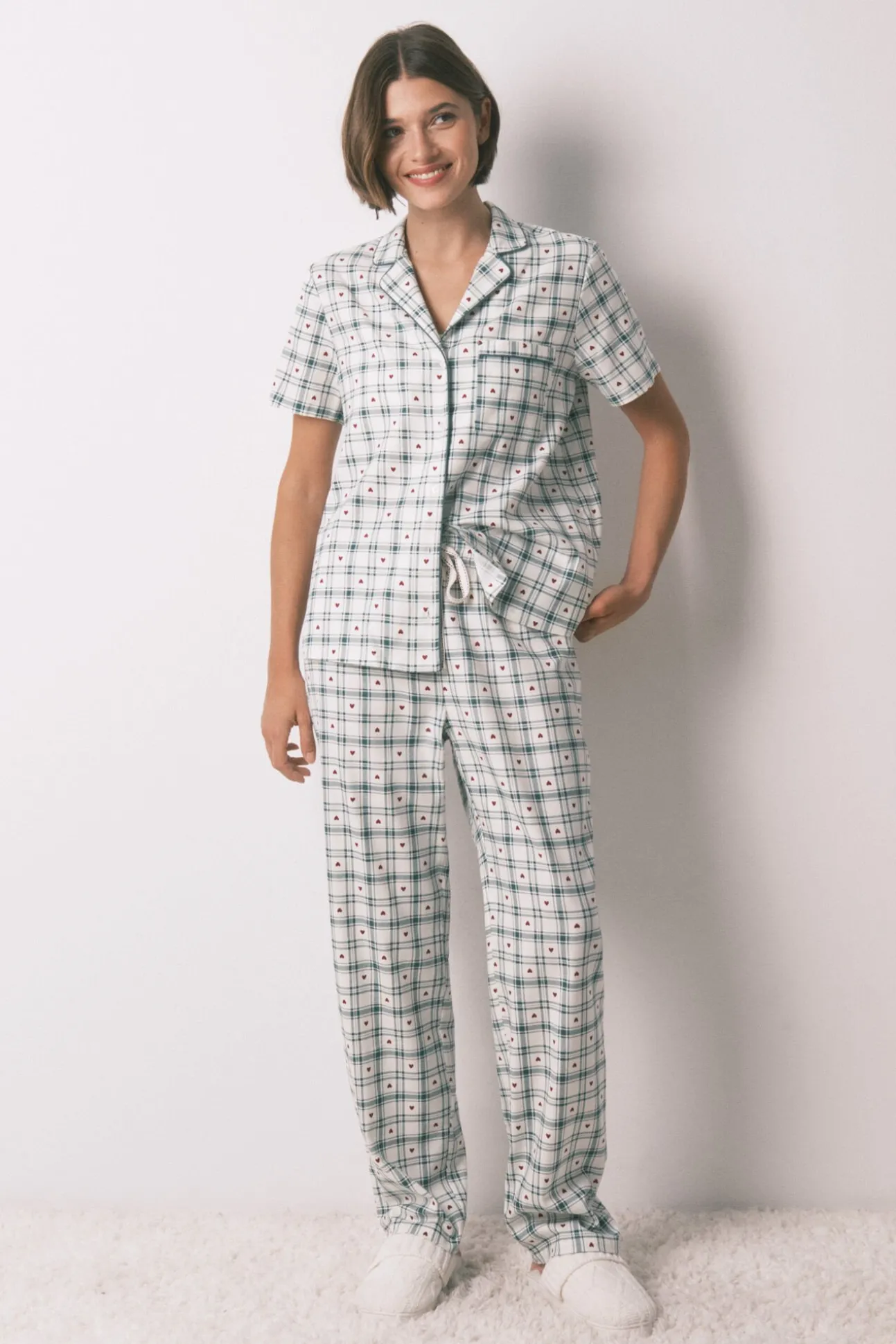 Pijama camiseiro de algodão xadrez