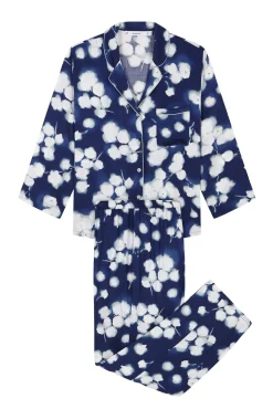 Pijama camiseiro longo de viscose floral azul