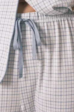 Pijama camiseiro longo xadrez com efeito brilhante