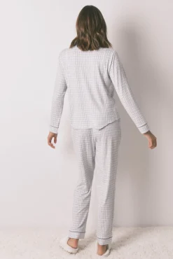 Pijama camiseiro longo xadrez com efeito brilhante