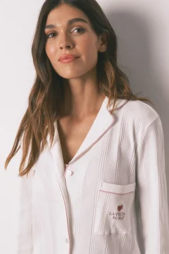 Pijama camiseiro riscas branca