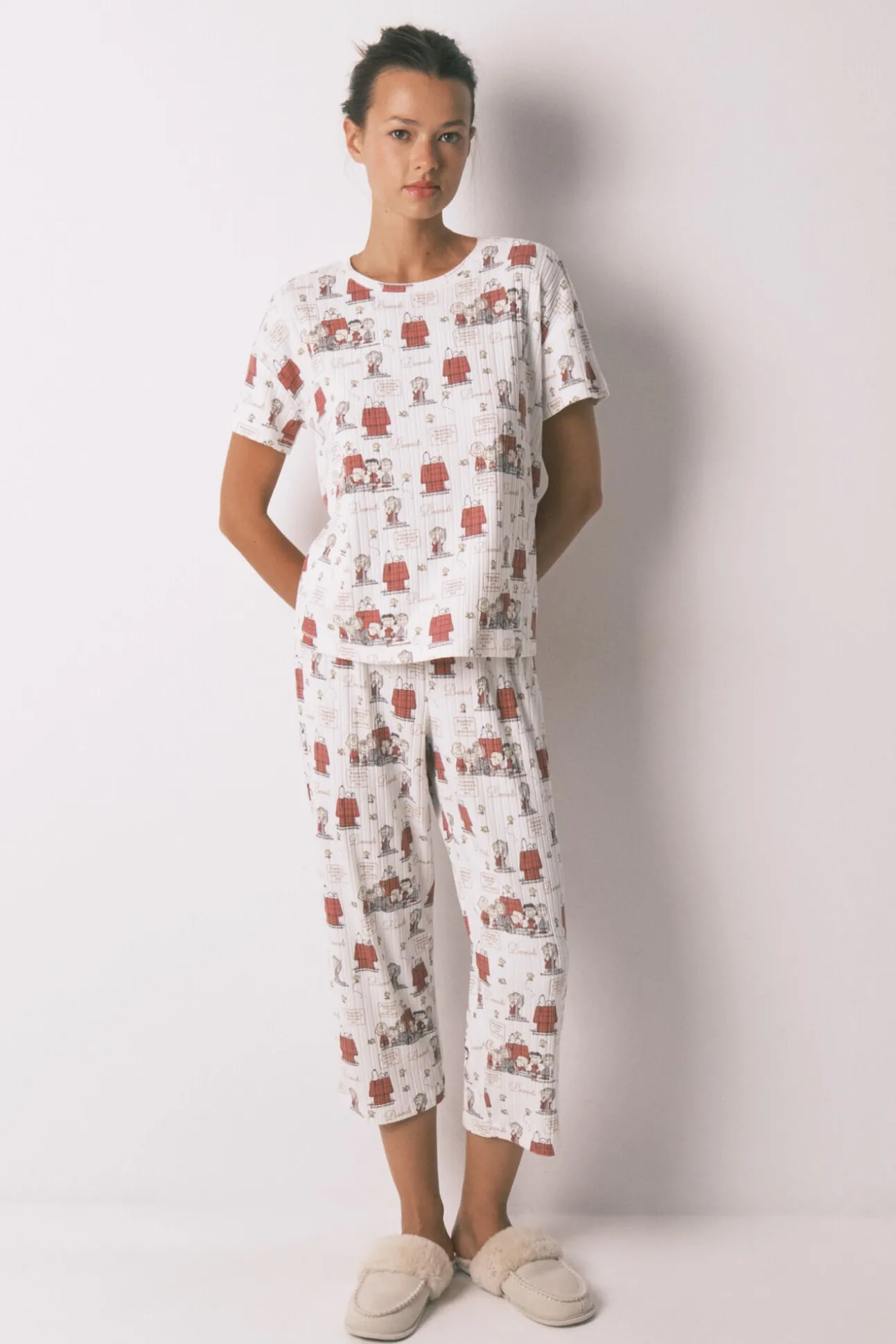 Pijama Capri Canelado Cinza Snoopy