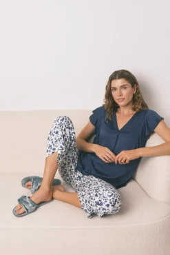 Pijama Capri de viscose floral azul