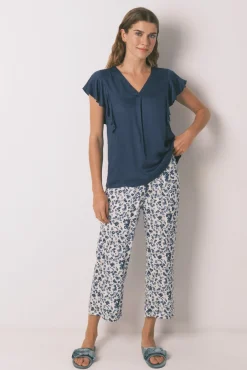 Pijama Capri de viscose floral azul