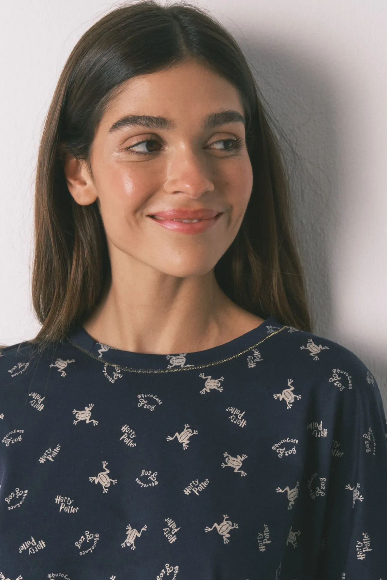 Pijama comprido 100% algodão azul estampado sapinhos