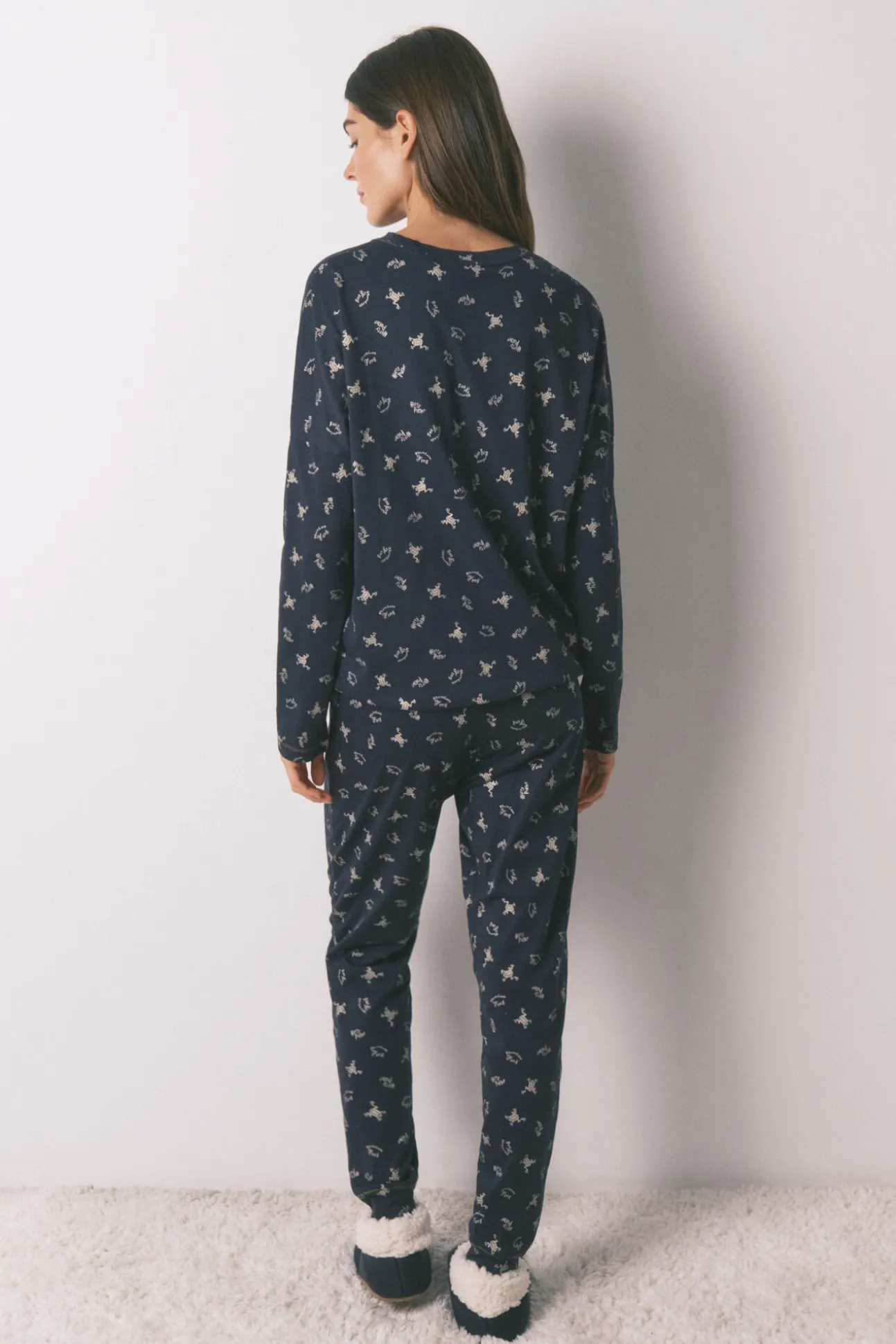 Pijama comprido 100% algodão azul estampado sapinhos