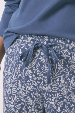 Pijama comprido 100% algodão com estampa floral azul