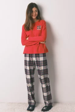 Pijama comprido 100% algodão estampado xadrez 