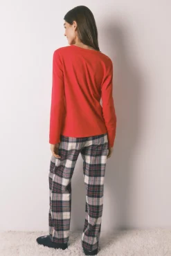 Pijama comprido 100% algodão estampado xadrez 