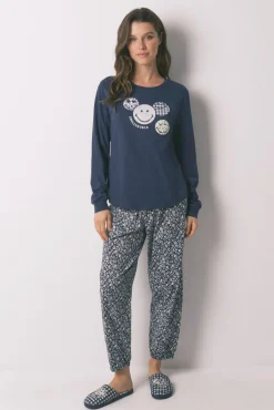 Pijama comprido 100% algodão SmileyWorld® azul