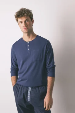 Pijama comprido, 100% algodão, xadrez azul