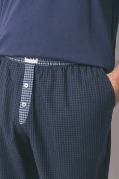 Pijama comprido, 100% algodão, xadrez azul