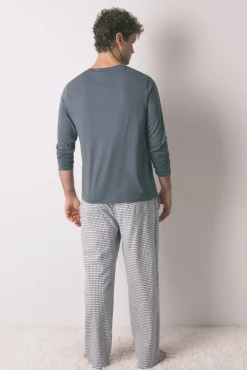 Pijama comprido, 100% algodão, xadrez verde